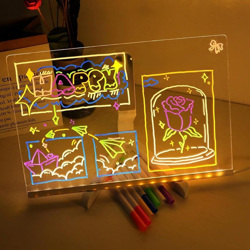 Zholp Led Note Board with Colors, Led Light Up Acrylic Message Board 7 Colors Pen/Stand, Led Fun Teaching Drawing and Writing Board, Arts Doodle Note Board for Office School Home (11.81 * 7.87Inch) - Image 1